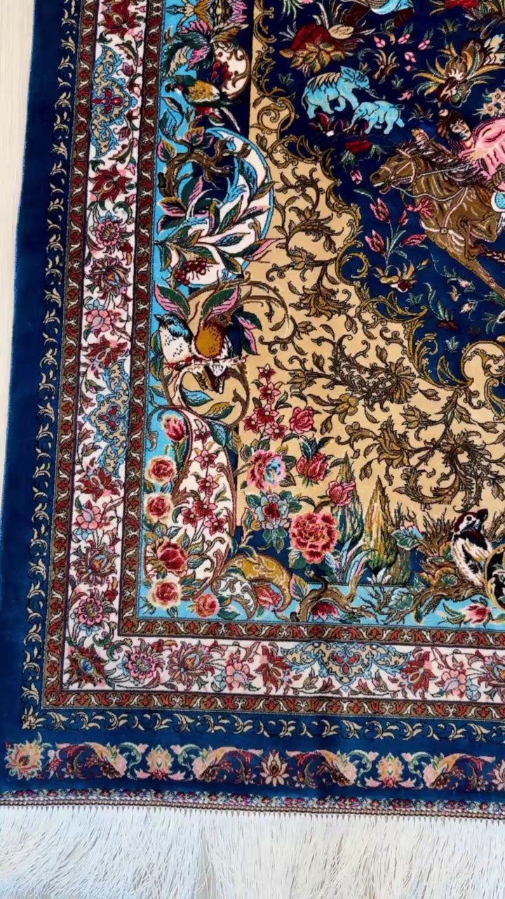 Luxury Persian Bamboo Silk Rug 100x150 cm – Robot-Woven & Hand-Knotted Edges