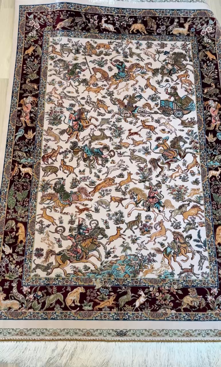 Luxury Persian Bamboo Silk Rug 100x150 cm – Robot-Woven & Hand-Knotted Edges