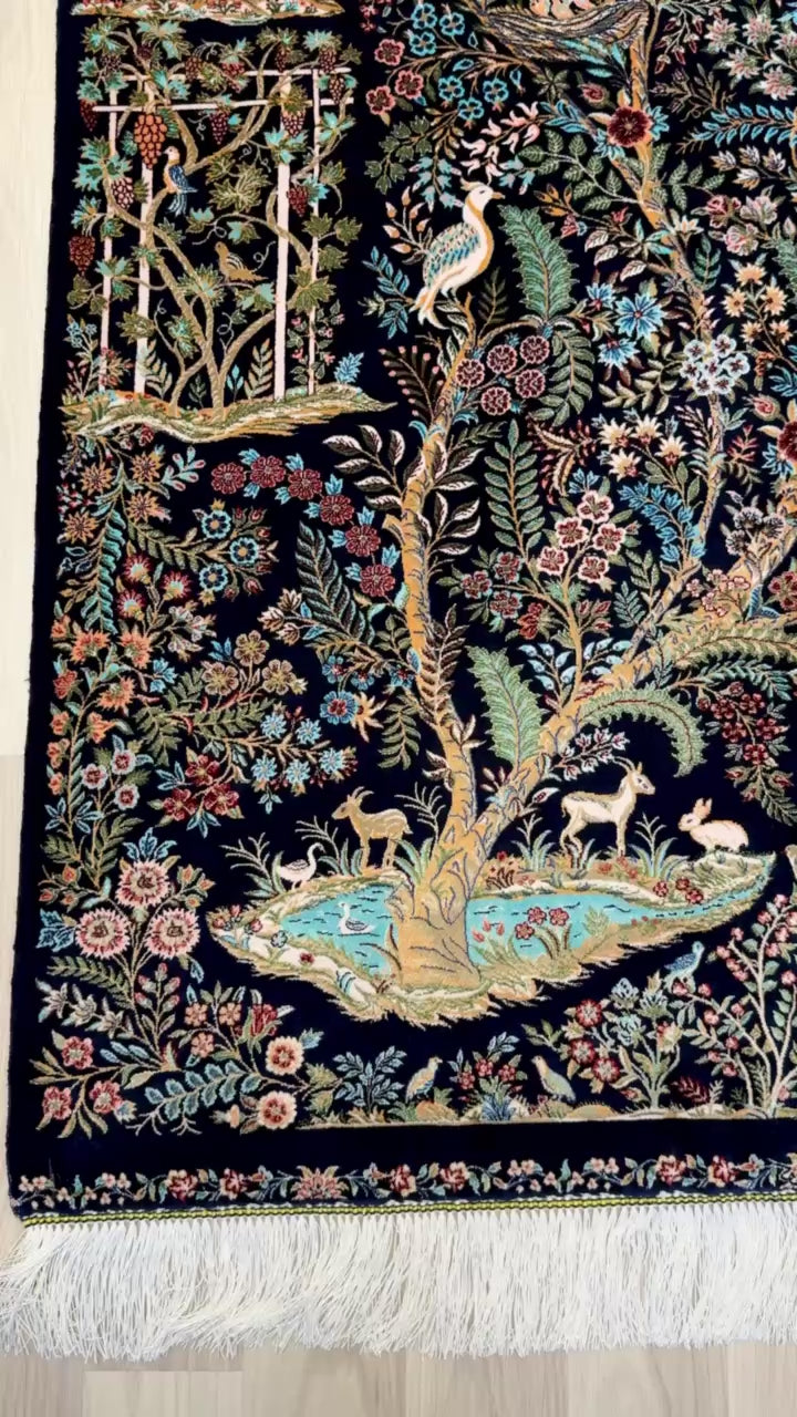 Luxury Persian Bamboo Silk Rug 100x150 cm – Robot-Woven & Hand-Knotted Edges