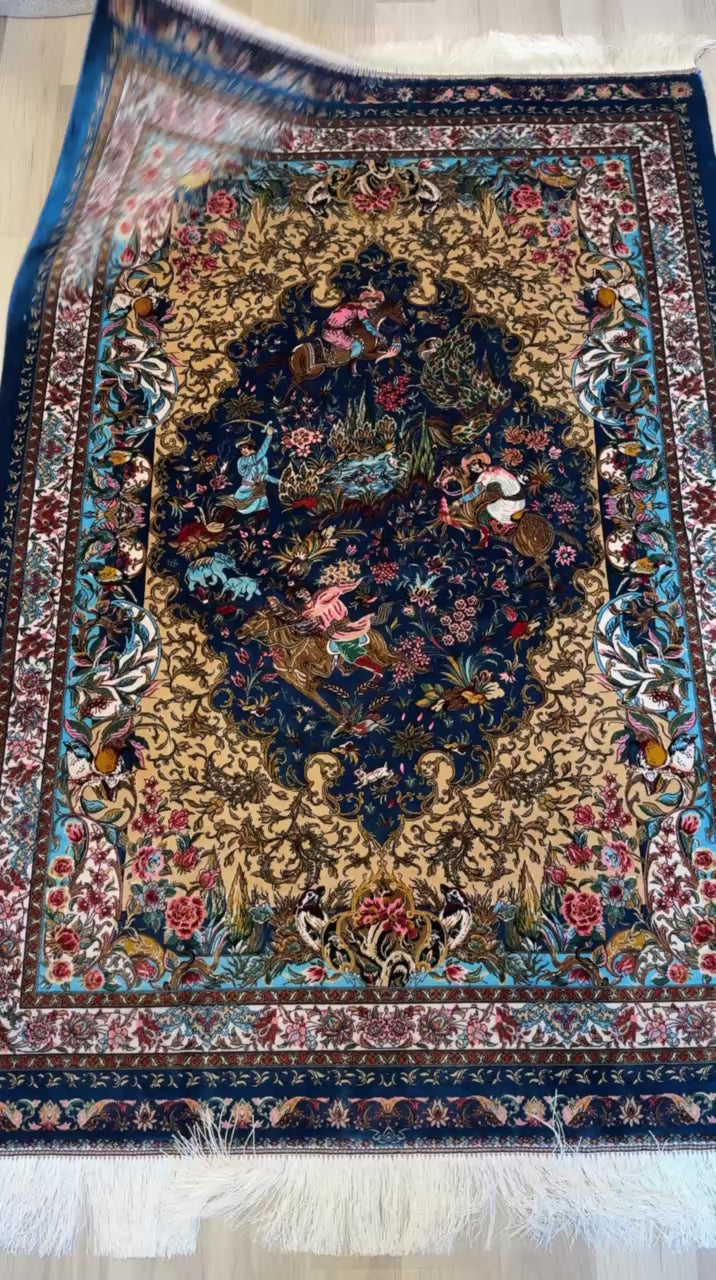 Luxury Persian Bamboo Silk Rug 100x150 cm – Robot-Woven & Hand-Knotted Edges