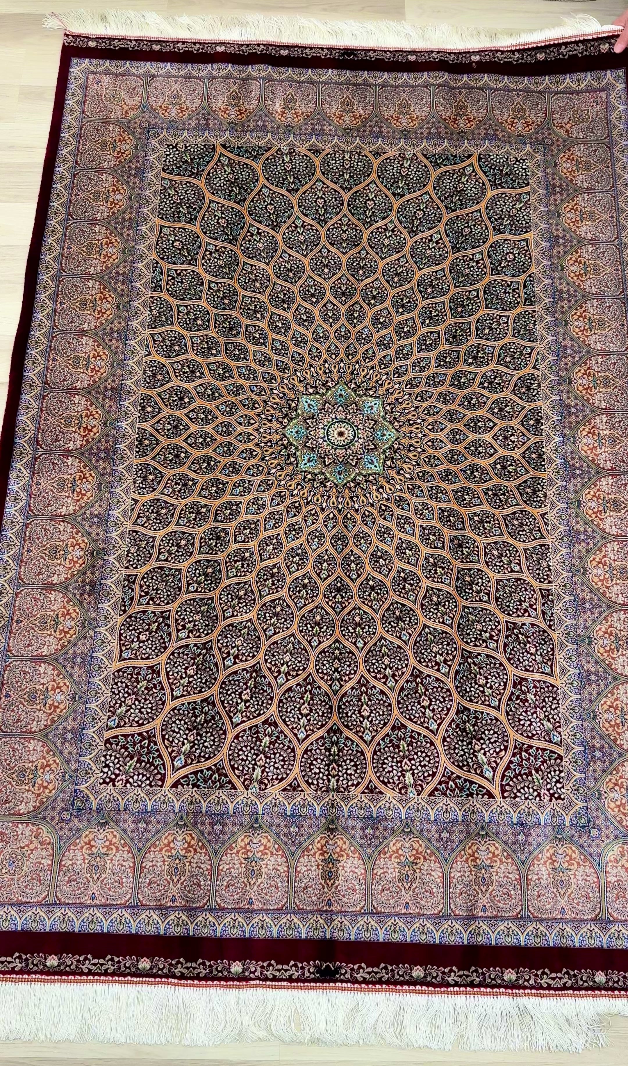 Luxury Persian Bamboo Silk Rug 120x180 cm – Robot-Woven & Hand-Knotted Edges