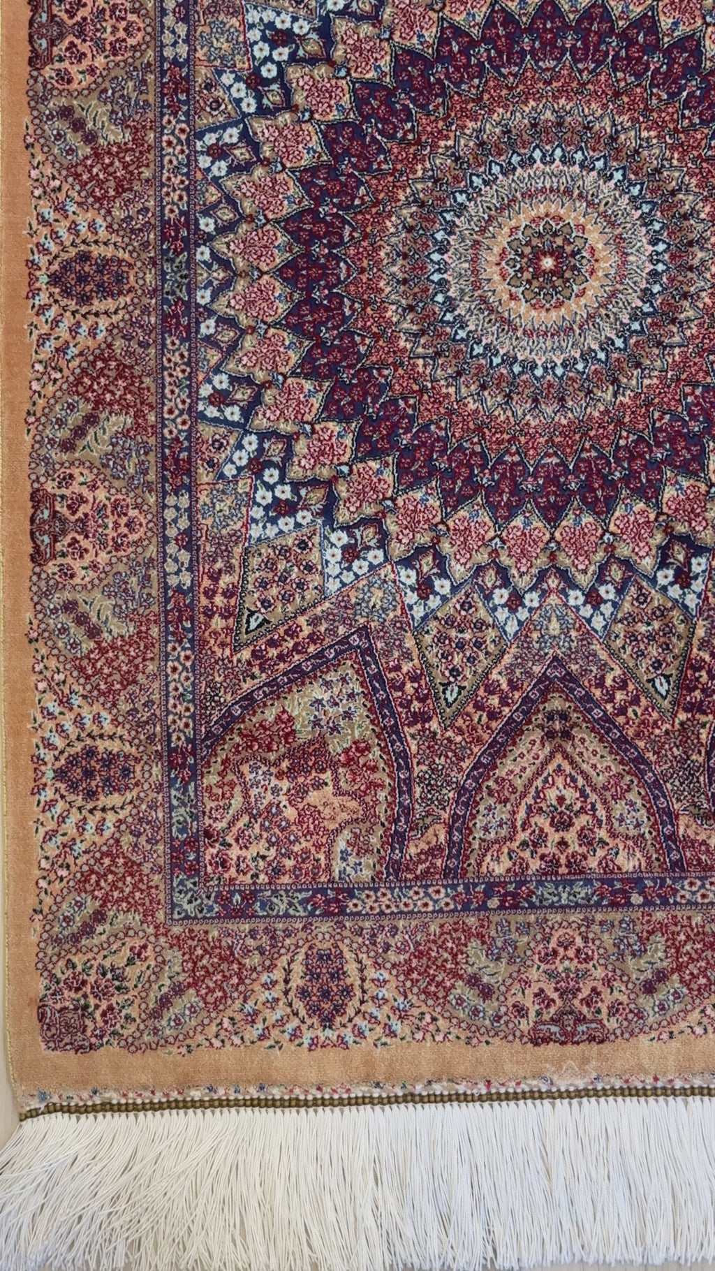 Elegant Persian Bamboo Silk Rug 60x90 cm – Robot-Woven & Hand-Knotted Edges