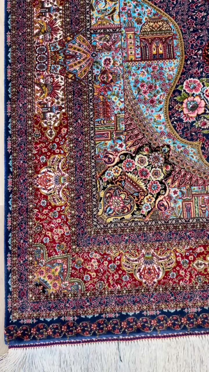 Luxury Persian Bamboo Silk Rug 100x150 cm – Robot-Woven & Hand-Knotted Edges