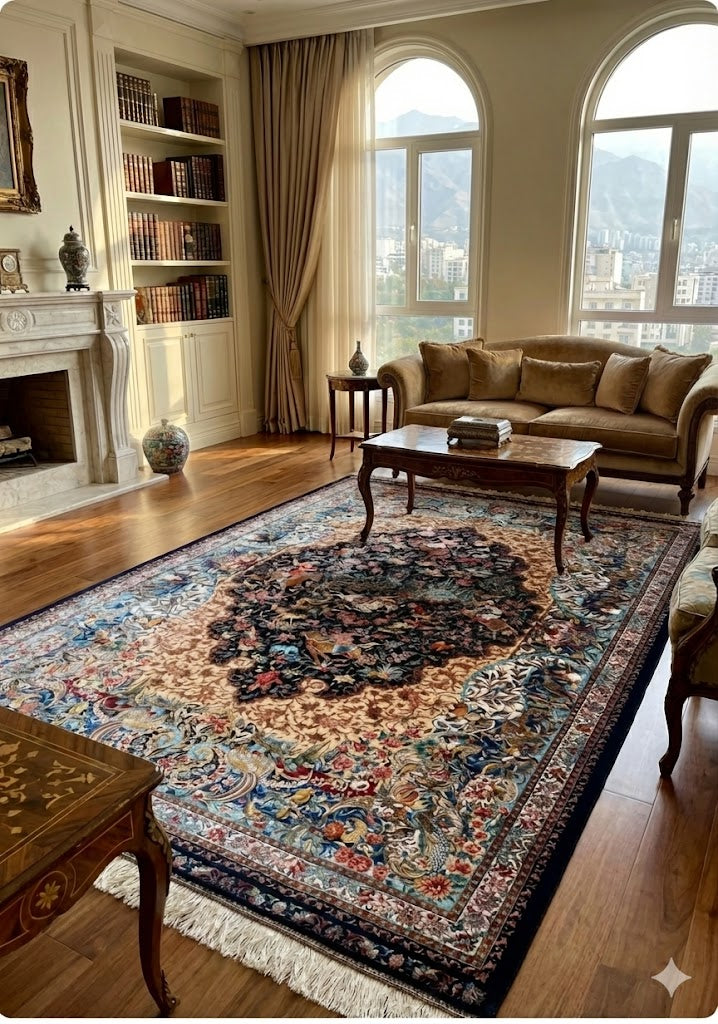 Luxury Persian Bamboo Silk Rug 150x225 cm – Robot-Woven & Hand-Knotted Edges