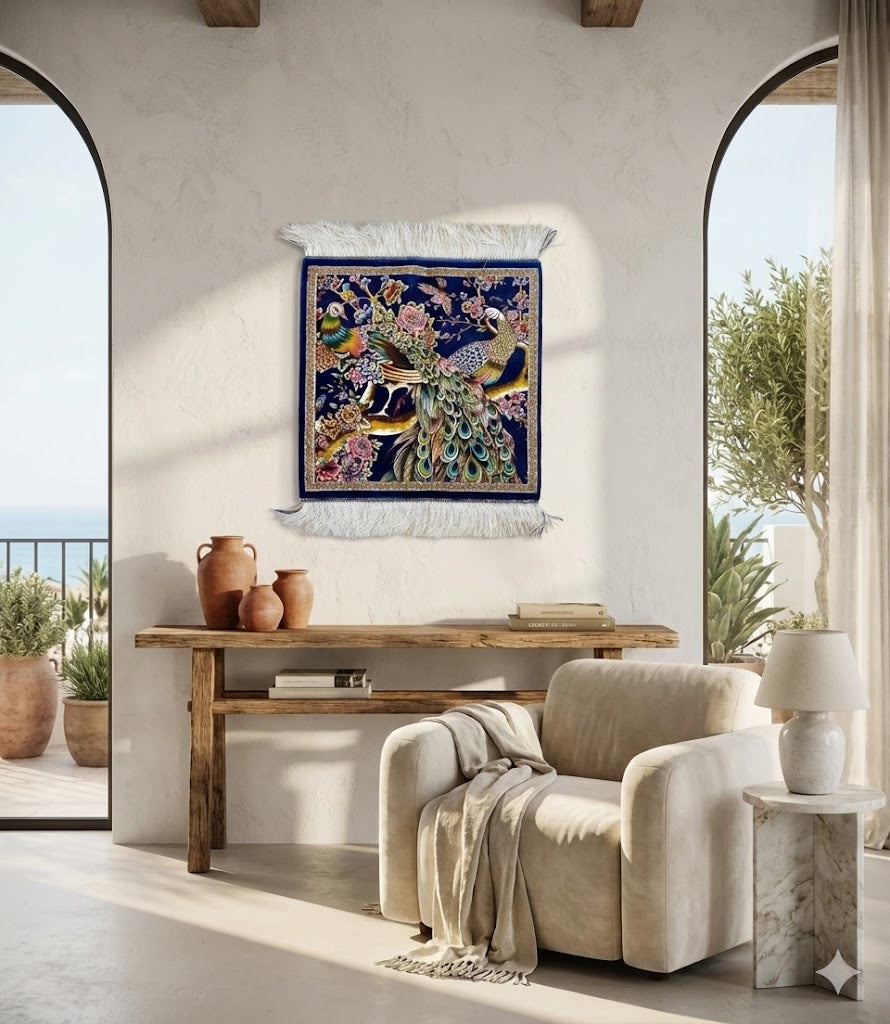 Luxury Persian Bamboo Silk Rug Wall Art Rug 50x50 cm – Robot-Woven & Hand-Knotted Edges