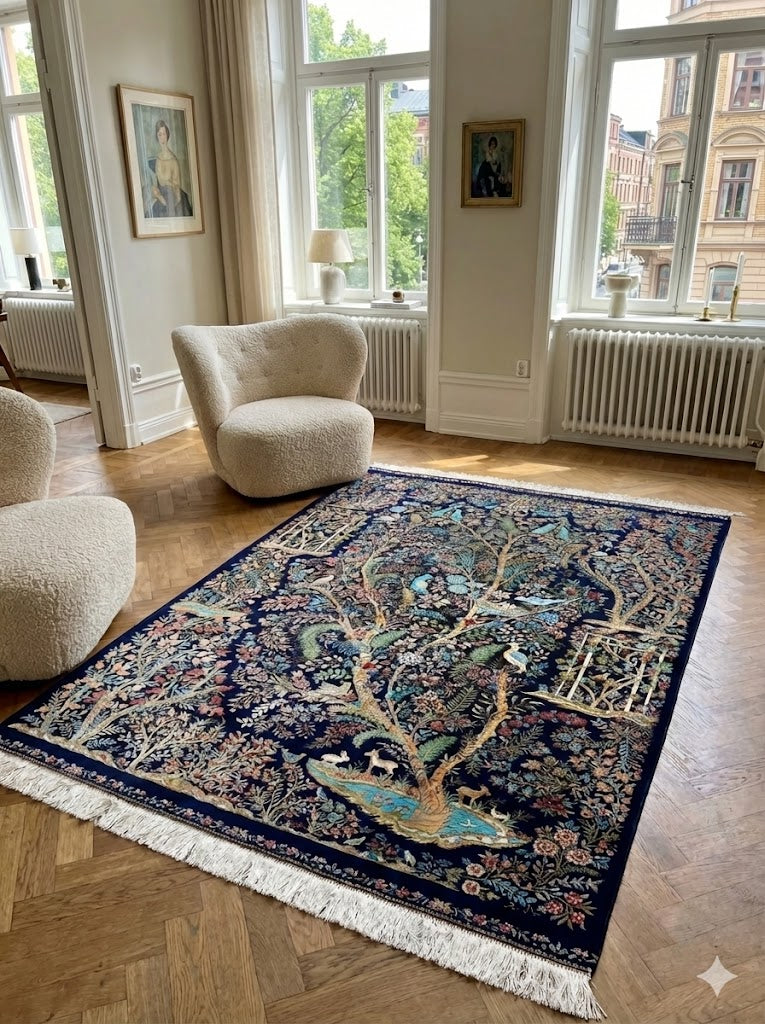 Luxury Persian Bamboo Silk Rug 120x180 cm – Robot-Woven & Hand-Knotted Edges