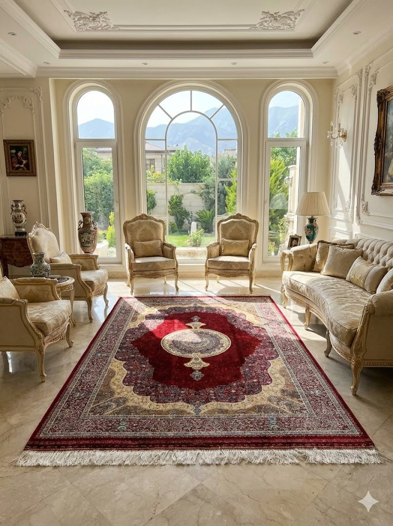 Luxury Persian Bamboo Silk Rug 120x180 cm – Robot-Woven & Hand-Knotted Edges