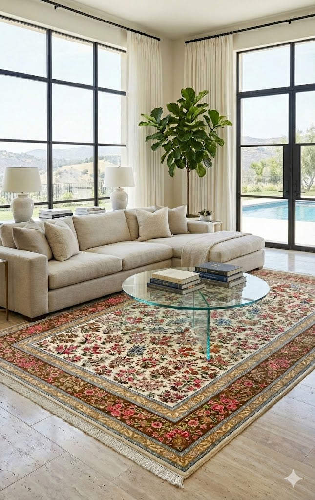 Luxury Persian Bamboo Silk Rug 150x225 cm – Robot-Woven & Hand-Knotted Edges