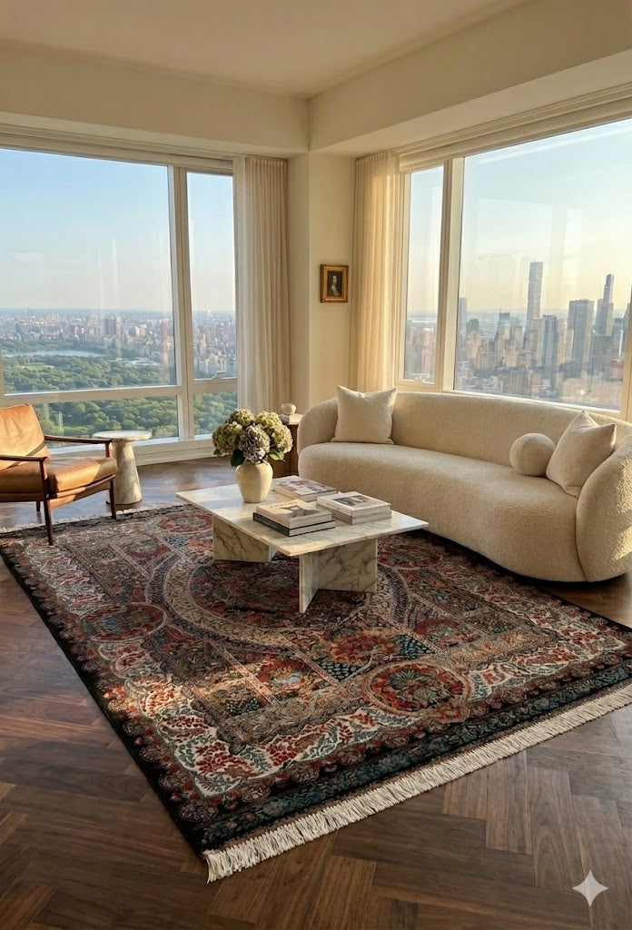 Luxury Persian Bamboo Silk Rug 200x300 cm – Robot-Woven & Hand-Knotted Edges