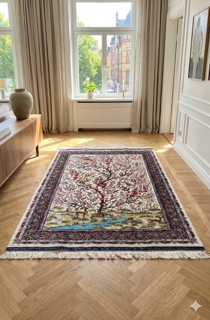 Luxury Persian Bamboo Silk Rug 120x180 cm – Robot-Woven & Hand-Knotted Edges