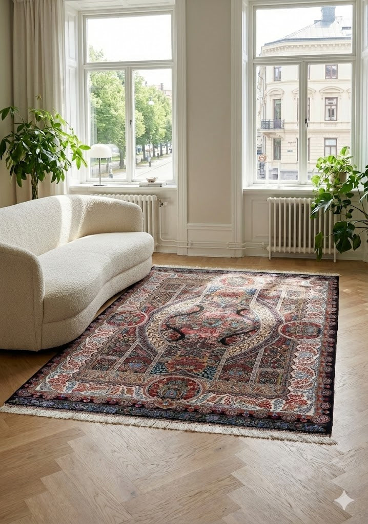 Luxury Persian Bamboo Silk Rug 120x180 cm – Robot-Woven & Hand-Knotted Edges