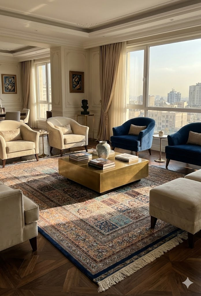 Luxury Persian Bamboo Silk Rug 150x230 cm – Robot-Woven & Hand-Knotted Edges