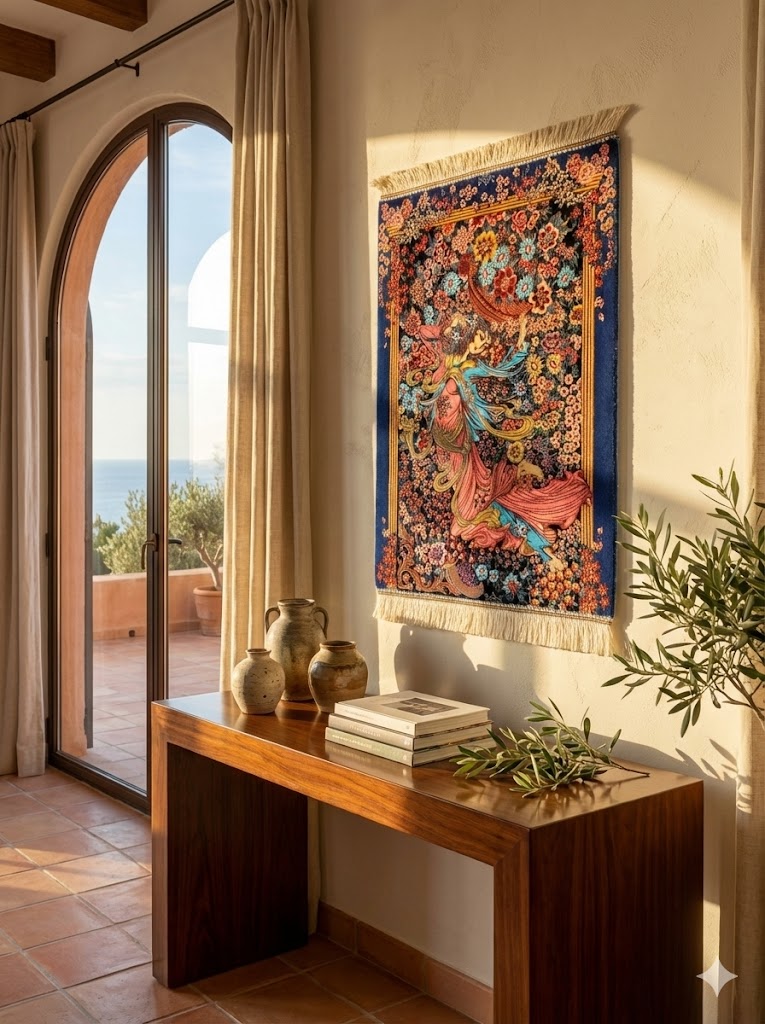 Luxury Persian Bamboo Silk Rug Wall Art Rug 50x70 cm – Robot-Woven & Hand-Knotted Edges