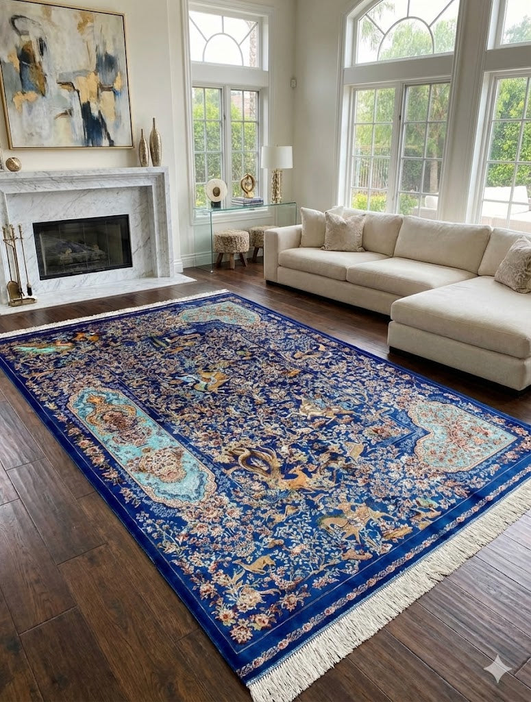 Luxury Persian Bamboo Silk Rug 120x180 cm – Robot-Woven & Hand-Knotted Edges