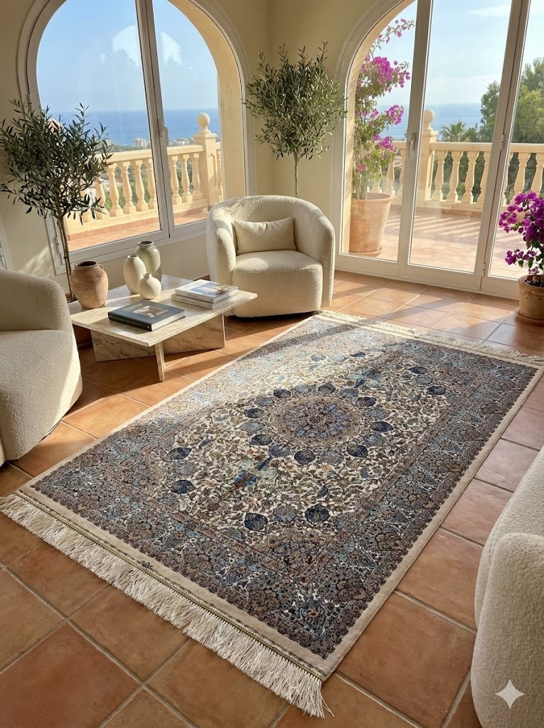 Luxury Persian Bamboo Silk Rug 80x120 cm – Robot-Woven & Hand-Knotted Edges