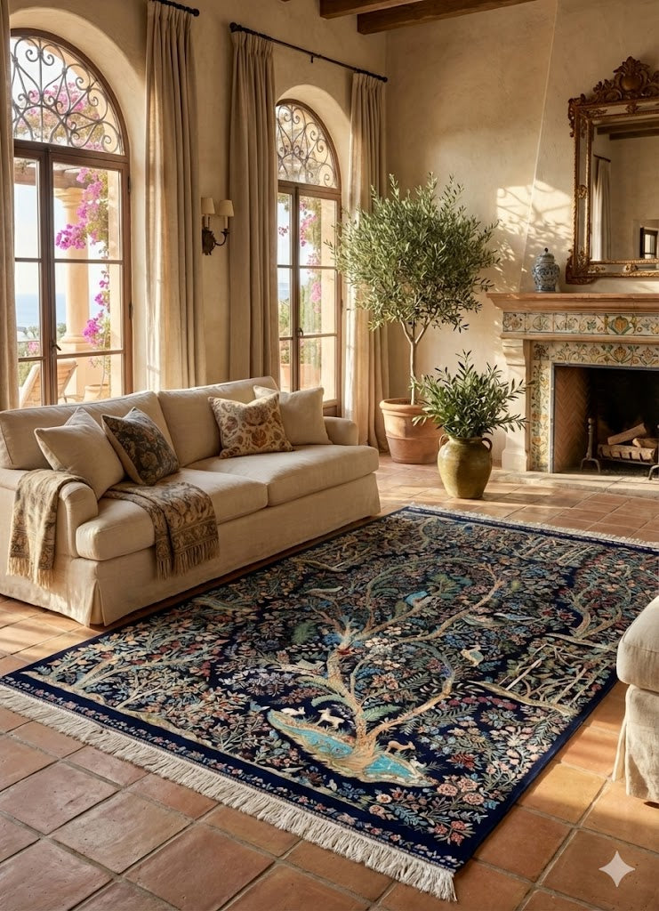 Luxury Persian Bamboo Silk Rug 150x230 cm – Robot-Woven & Hand-Knotted Edges