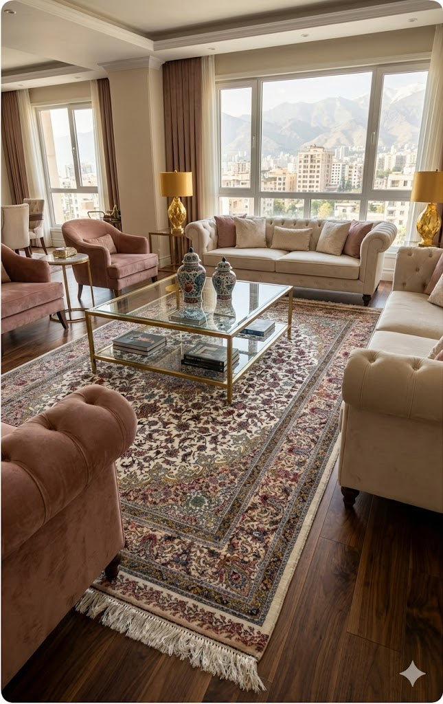 Luxury Persian Bamboo Silk Rug 150x225 cm – Robot-Woven & Hand-Knotted Edges