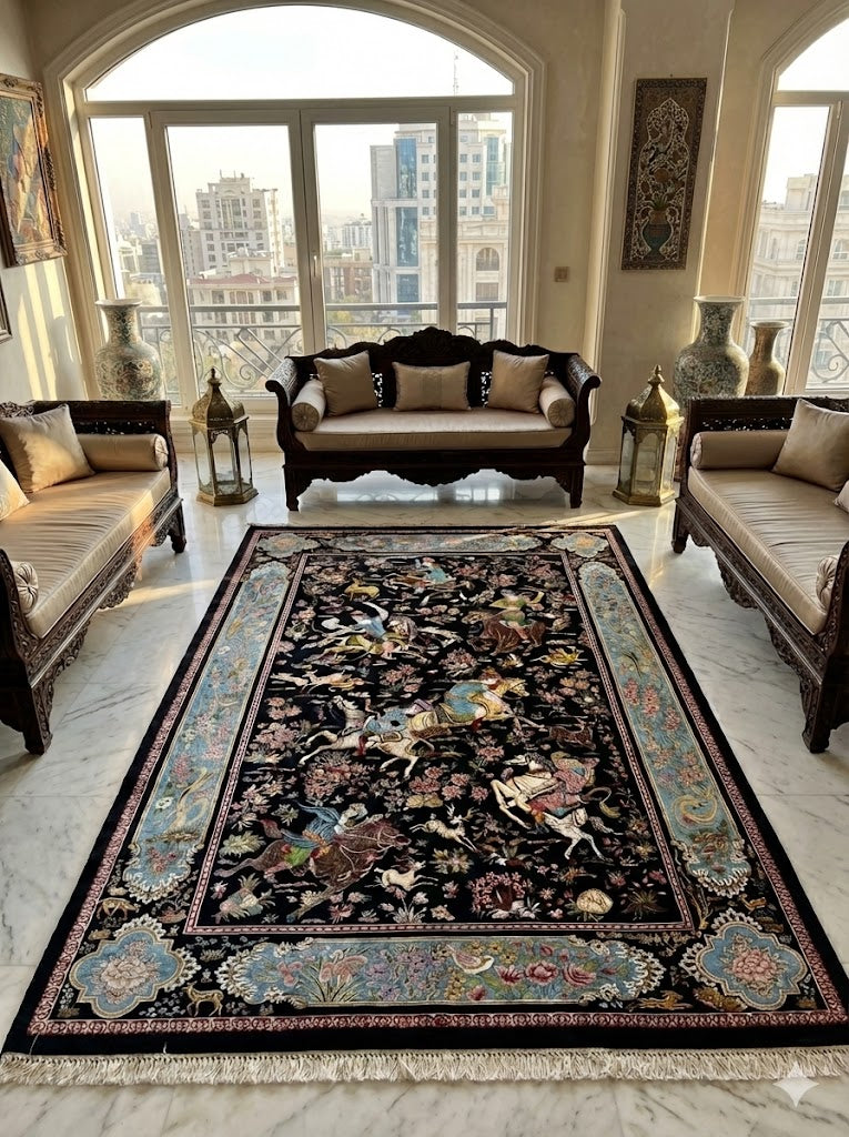 Luxury Persian Bamboo Silk Rug 150x225 cm – Robot-Woven & Hand-Knotted Edges