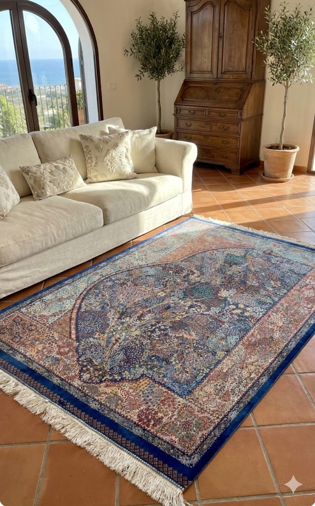 Luxury Persian Bamboo Silk Rug 100x150 cm – Robot-Woven & Hand-Knotted Edges