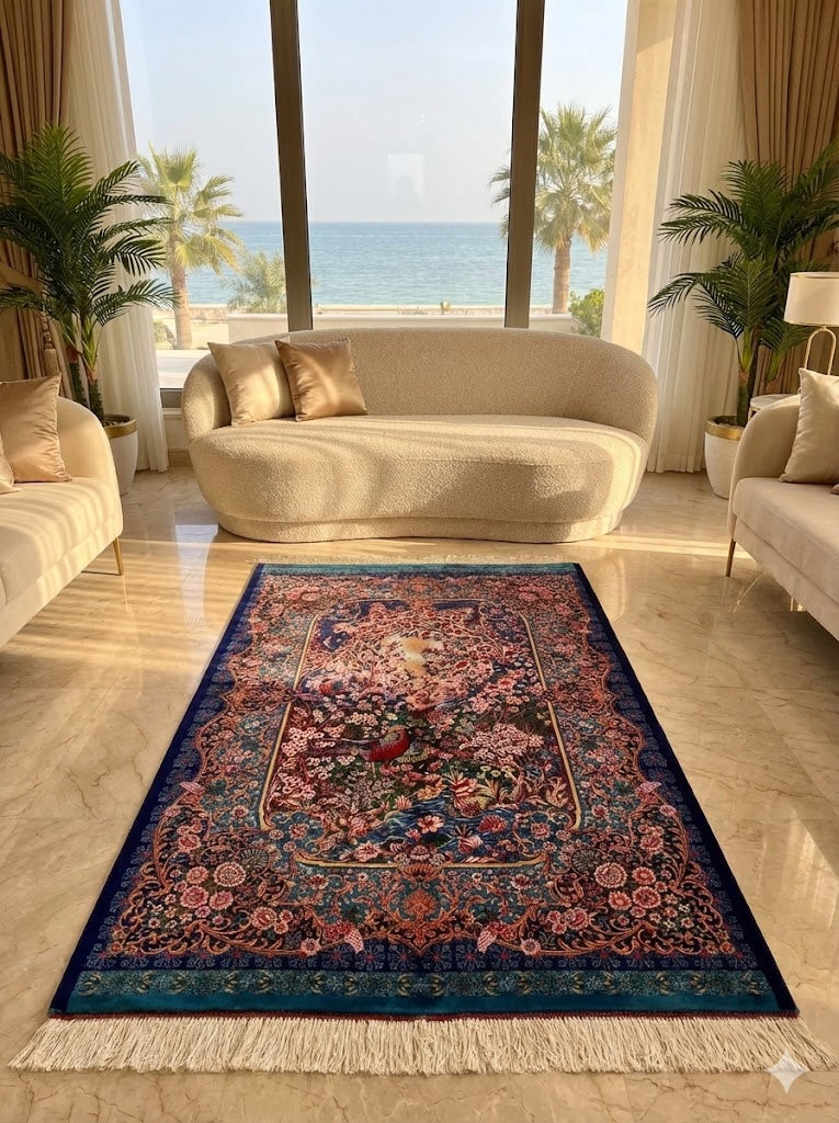 Luxury Persian Bamboo Silk Rug 100x150 cm – Robot-Woven & Hand-Knotted Edges