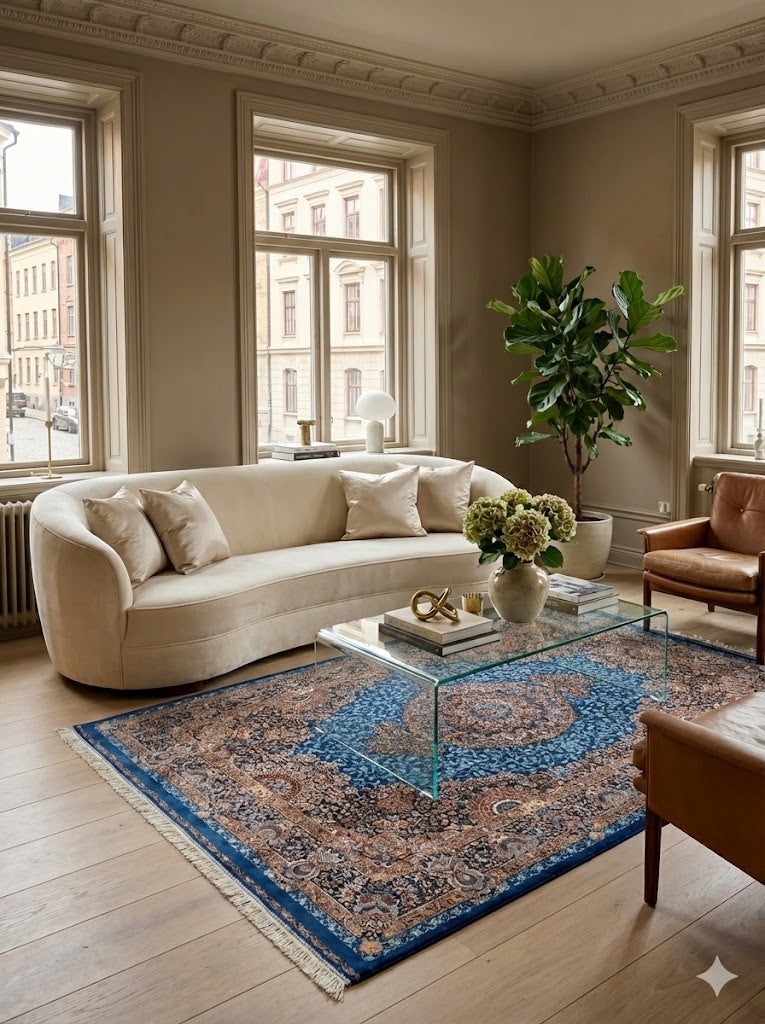 Luxury Persian Bamboo Silk Rug 120x180 cm – Robot-Woven & Hand-Knotted Edges