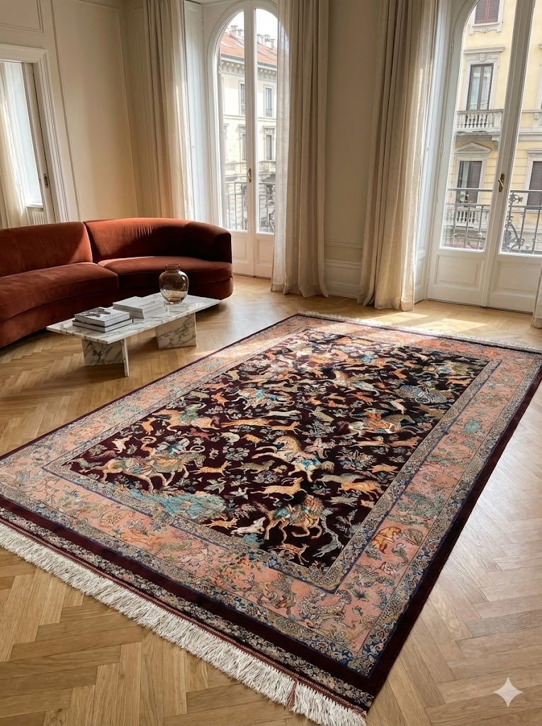 Luxury Persian Bamboo Silk Rug 120x180 cm – Robot-Woven & Hand-Knotted Edges