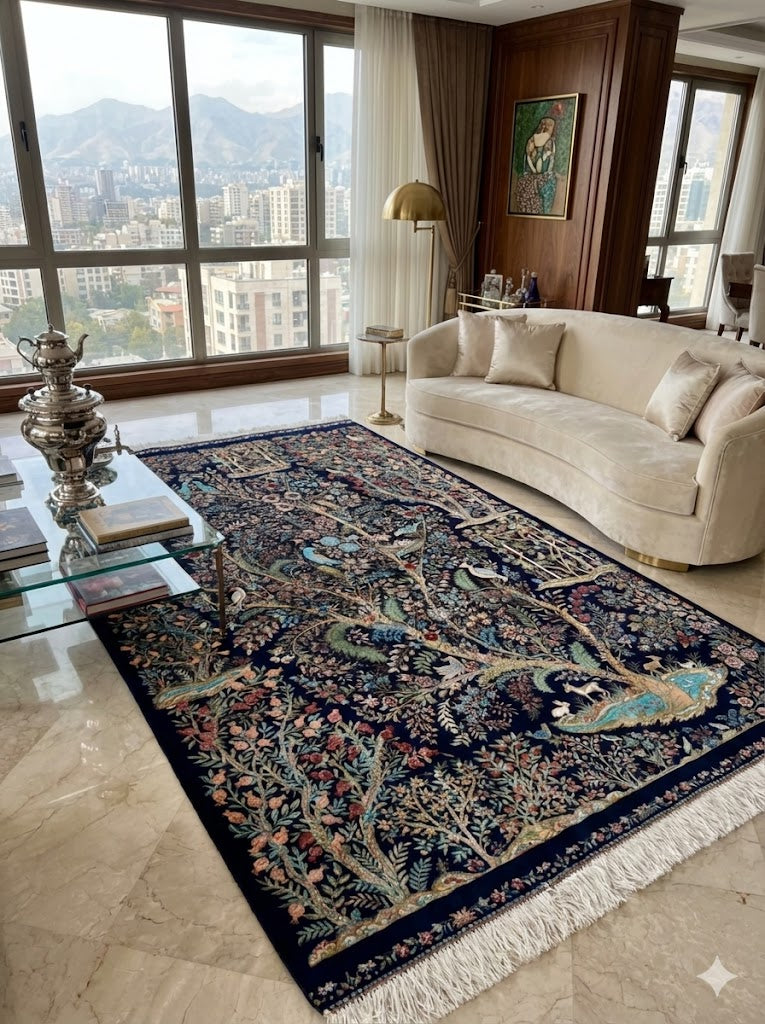 Luxury Persian Bamboo Silk Rug 150x230 cm – Robot-Woven & Hand-Knotted Edges
