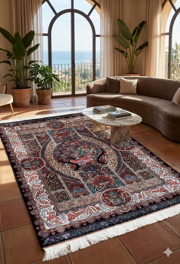 Luxury Persian Bamboo Silk Rug 150x225 cm – Robot-Woven & Hand-Knotted Edges
