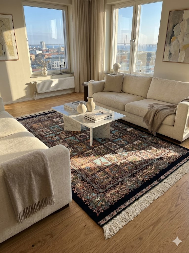 Luxury Persian Bamboo Silk Rug 100x150 cm – Robot-Woven & Hand-Knotted Edges