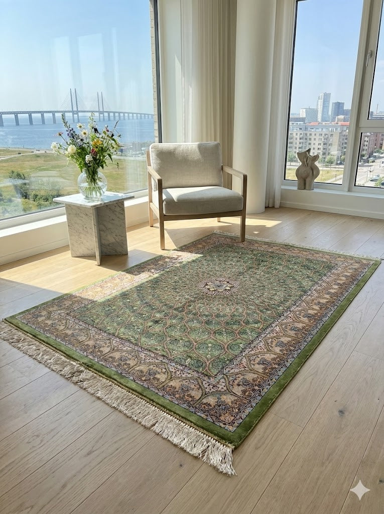 Luxury Persian Bamboo Silk Rug 80x120 cm – Robot-Woven & Hand-Knotted Edges