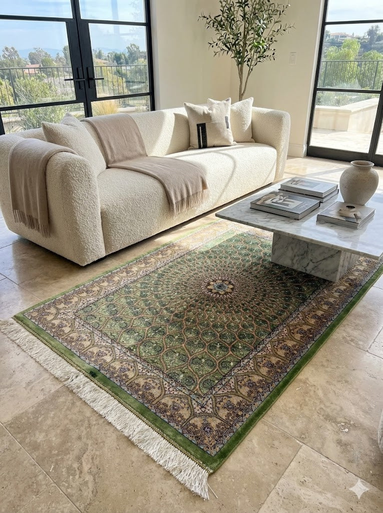 Luxury Persian Bamboo Silk Rug 80x120 cm – Robot-Woven & Hand-Knotted Edges