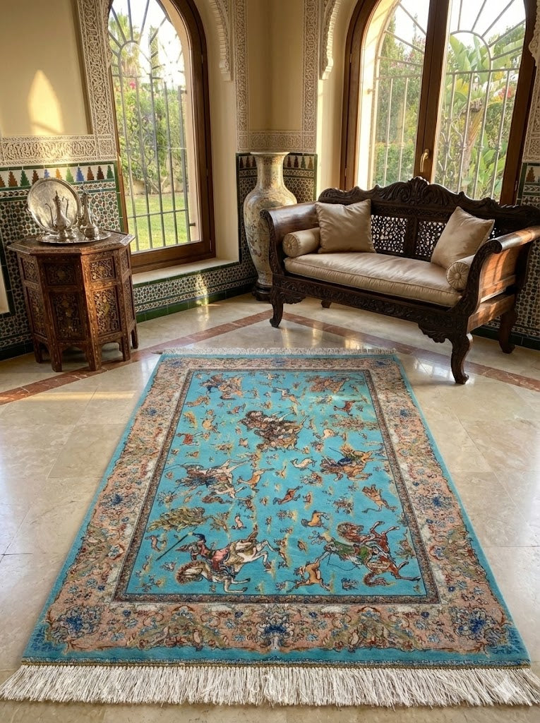 Luxury Persian Bamboo Silk Rug 80x120 cm – Robot-Woven & Hand-Knotted Edges