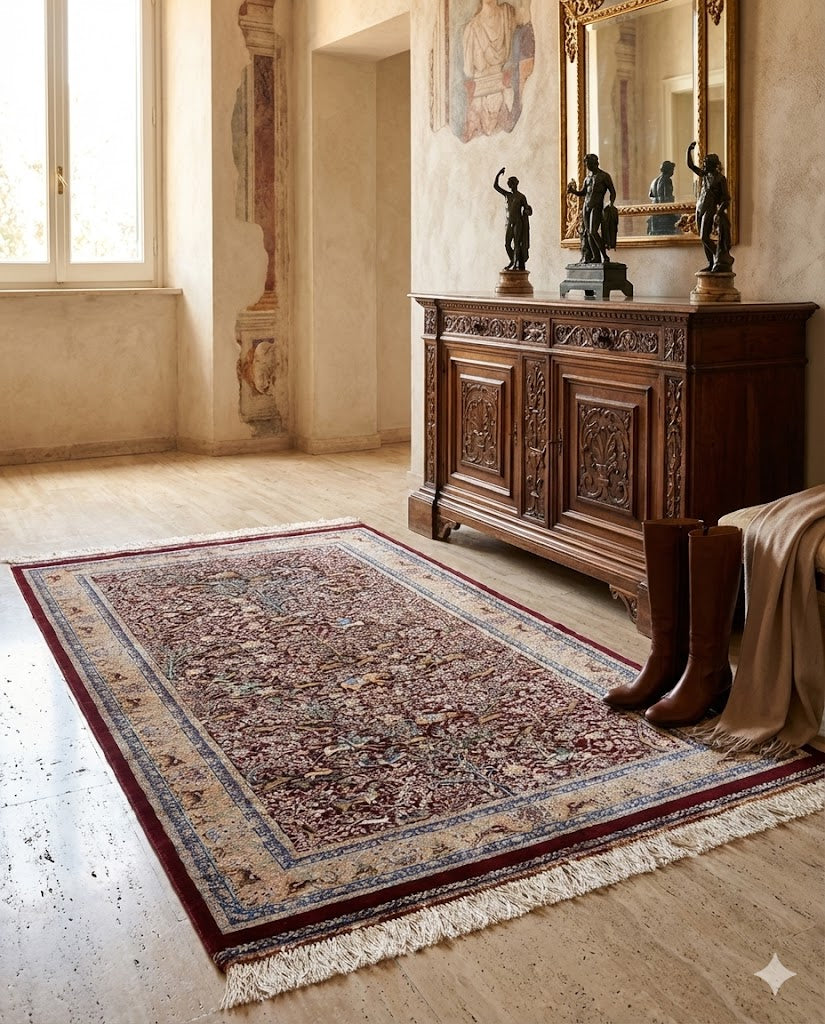Luxury Persian Bamboo Silk Rug 100x200 cm – Robot-Woven & Hand-Knotted Edges