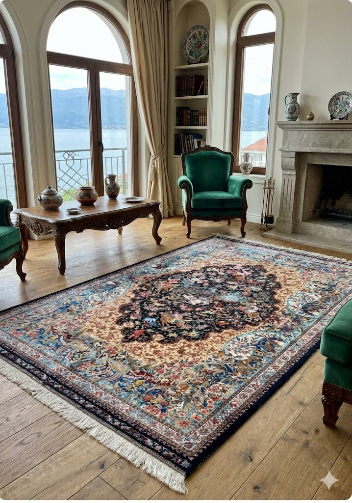 Luxury Persian Bamboo Silk Rug 150x225 cm – Robot-Woven & Hand-Knotted Edges
