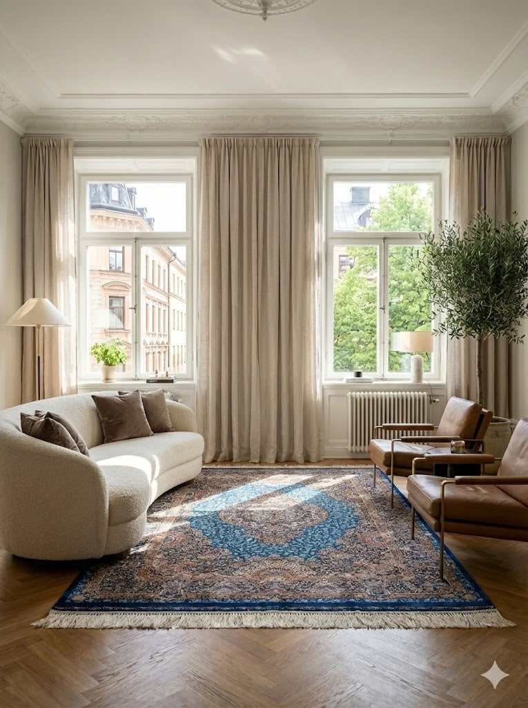 Luxury Persian Bamboo Silk Rug 120x180 cm – Robot-Woven & Hand-Knotted Edges