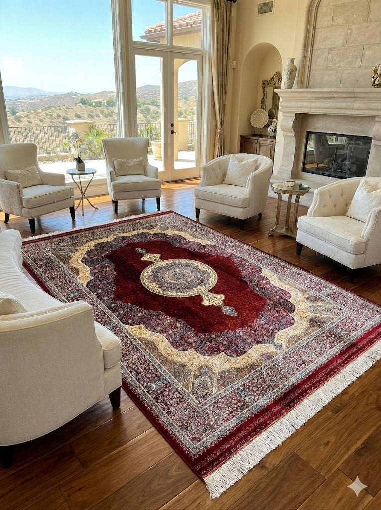 Luxury Persian Bamboo Silk Rug 120x180 cm – Robot-Woven & Hand-Knotted Edges