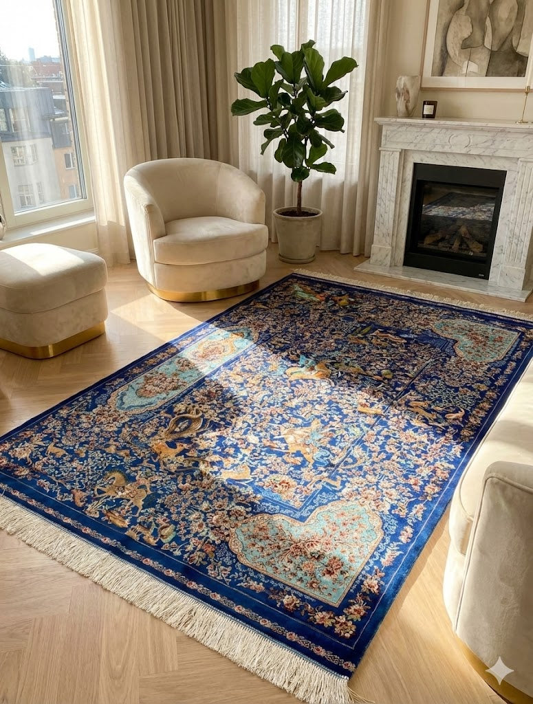 Luxury Persian Bamboo Silk Rug 120x180 cm – Robot-Woven & Hand-Knotted Edges