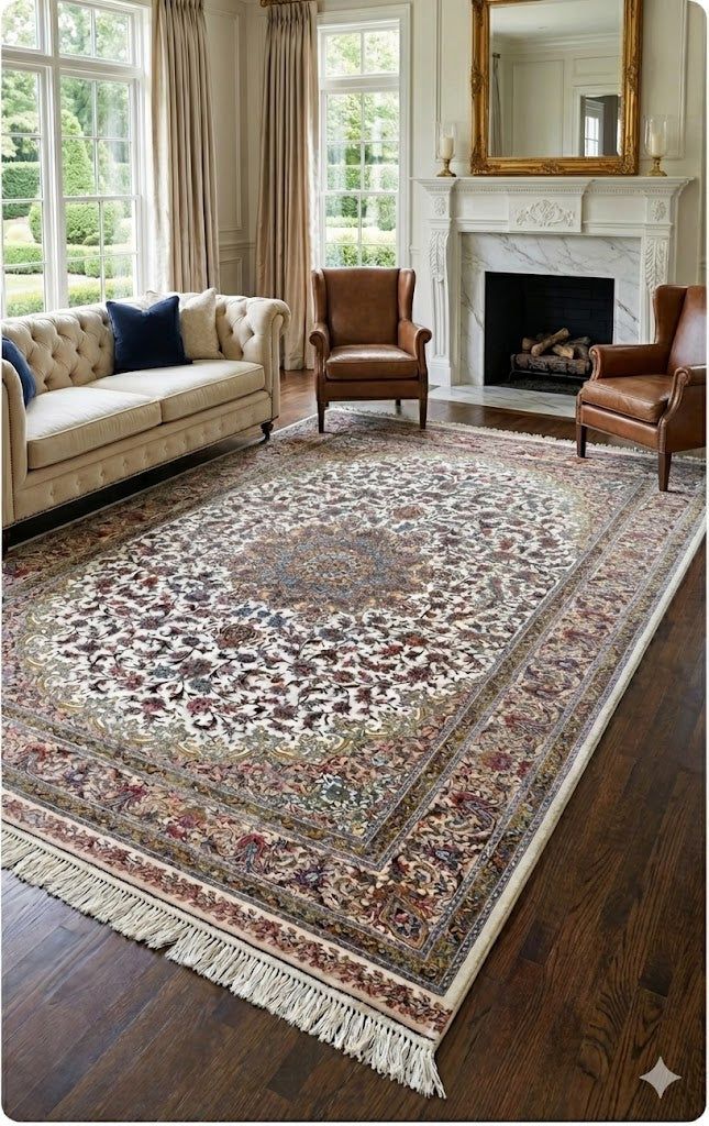 Luxury Persian Bamboo Silk Rug 150x225 cm – Robot-Woven & Hand-Knotted Edges