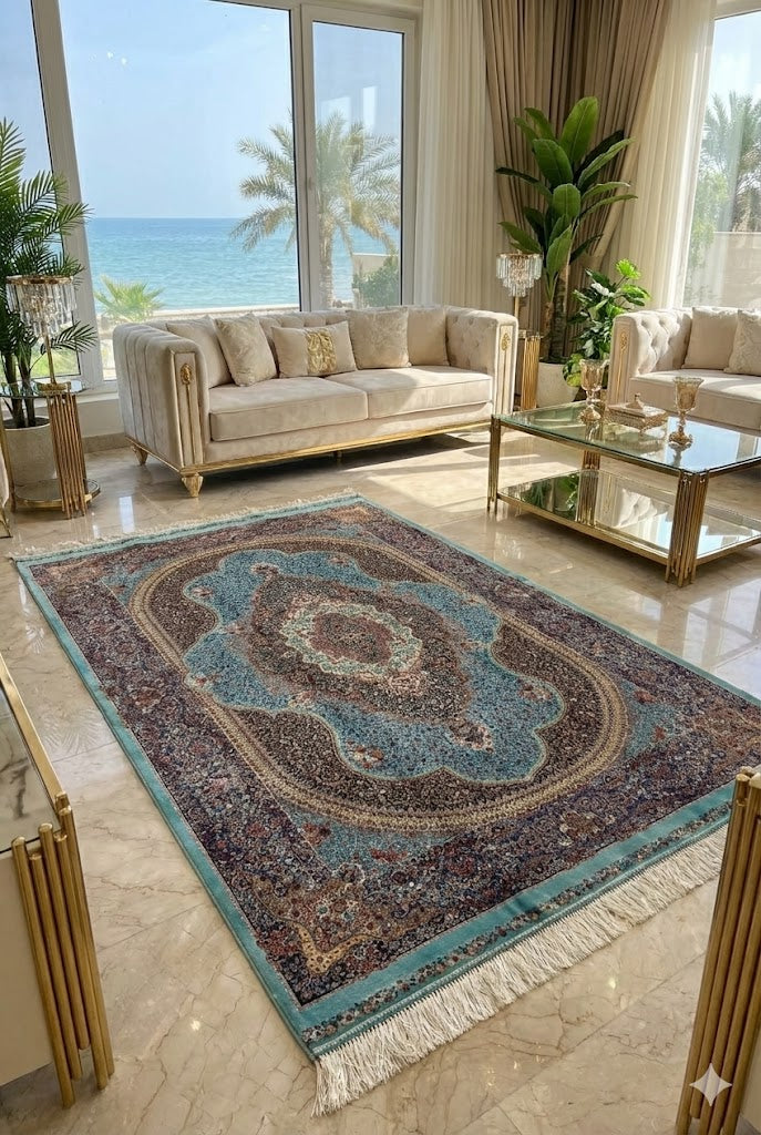 Luxury Persian Bamboo Silk Rug 120x180 cm – Robot-Woven & Hand-Knotted Edges