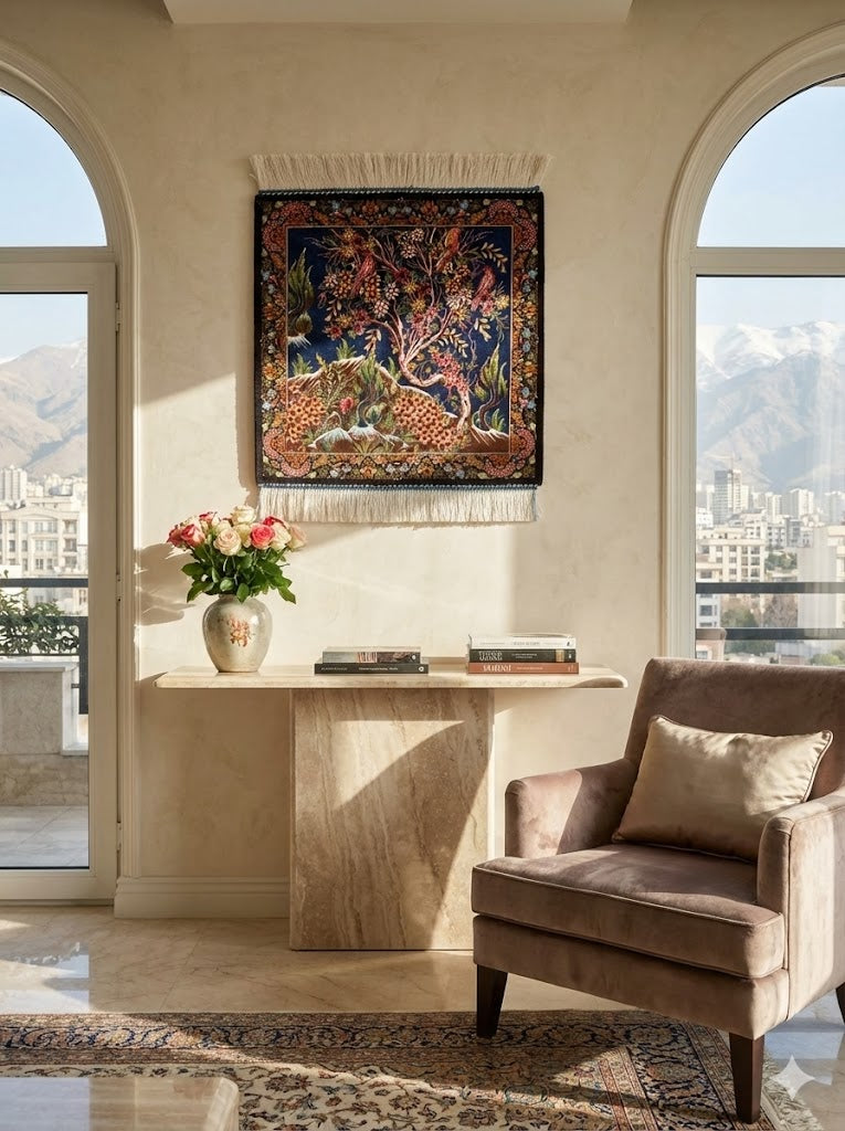 Luxury Persian Bamboo Silk Rug Wall Art Rug 50 x 50cm– Robot-Woven & Hand-Knotted Edges