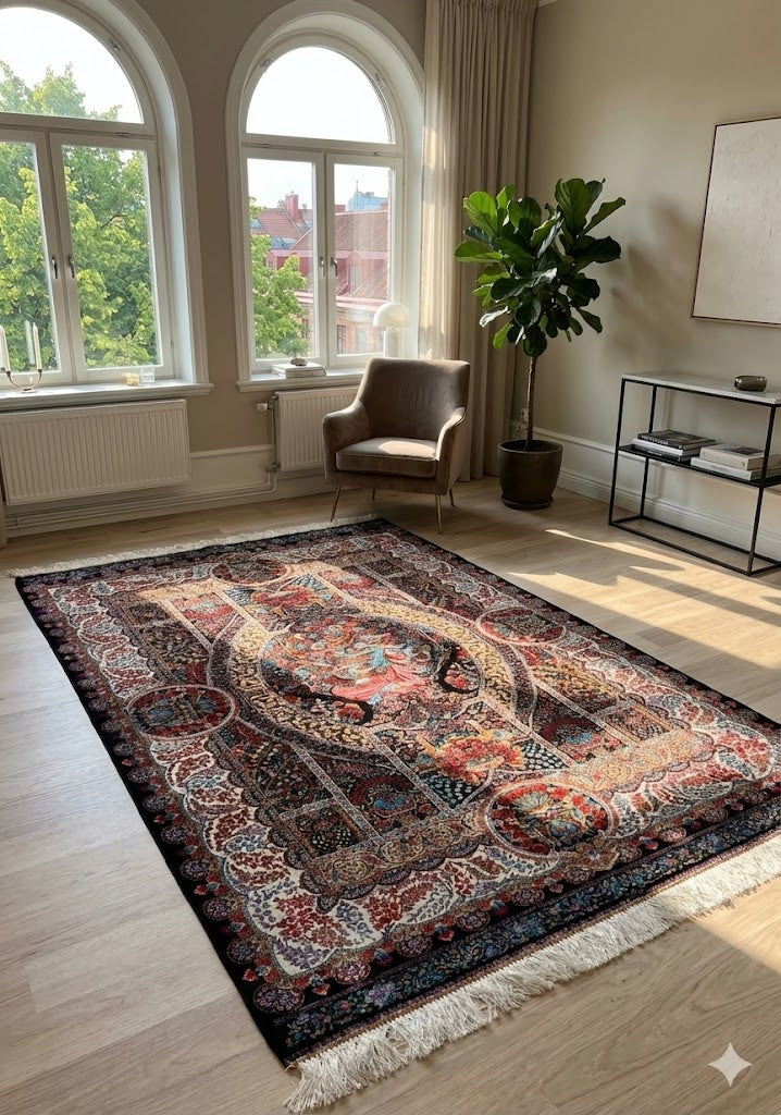 Luxury Persian Bamboo Silk Rug 120x180 cm – Robot-Woven & Hand-Knotted Edges