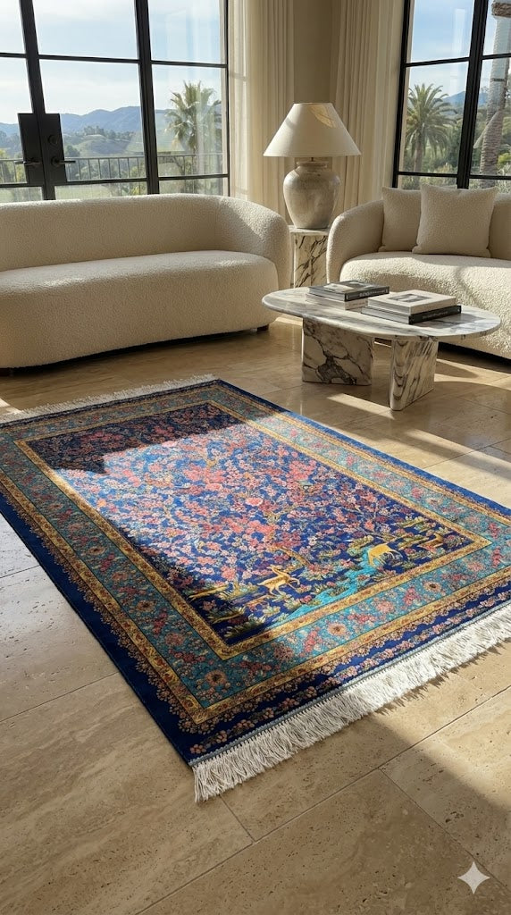 Luxury Persian Bamboo Silk Rug 100x150 cm – Robot-Woven & Hand-Knotted Edges