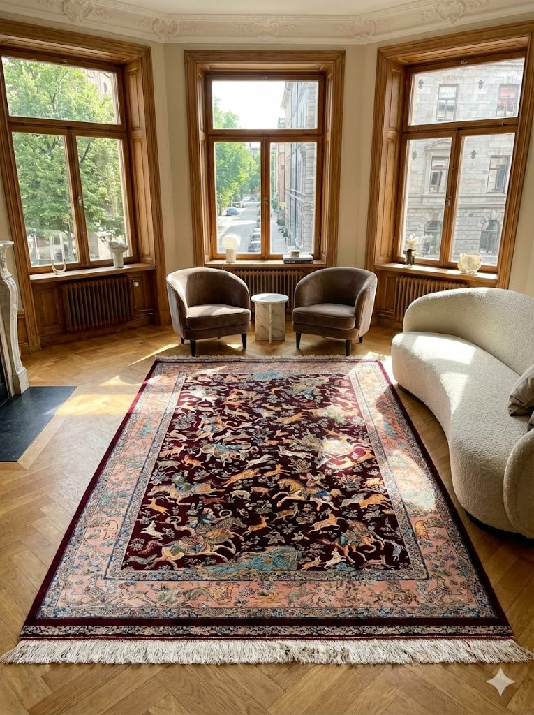 Luxury Persian Bamboo Silk Rug 120x180 cm – Robot-Woven & Hand-Knotted Edges