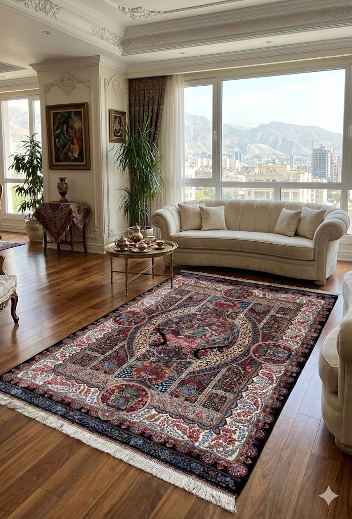 Luxury Persian Bamboo Silk Rug 150x225 cm – Robot-Woven & Hand-Knotted Edges