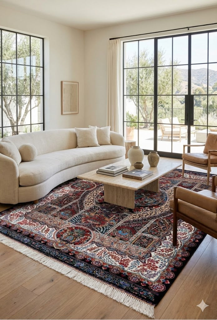 Luxury Persian Bamboo Silk Rug 200x300 cm – Robot-Woven & Hand-Knotted Edges