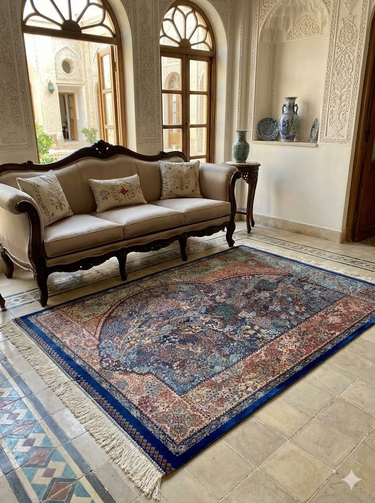 Luxury Persian Bamboo Silk Rug 100x150 cm – Robot-Woven & Hand-Knotted Edges