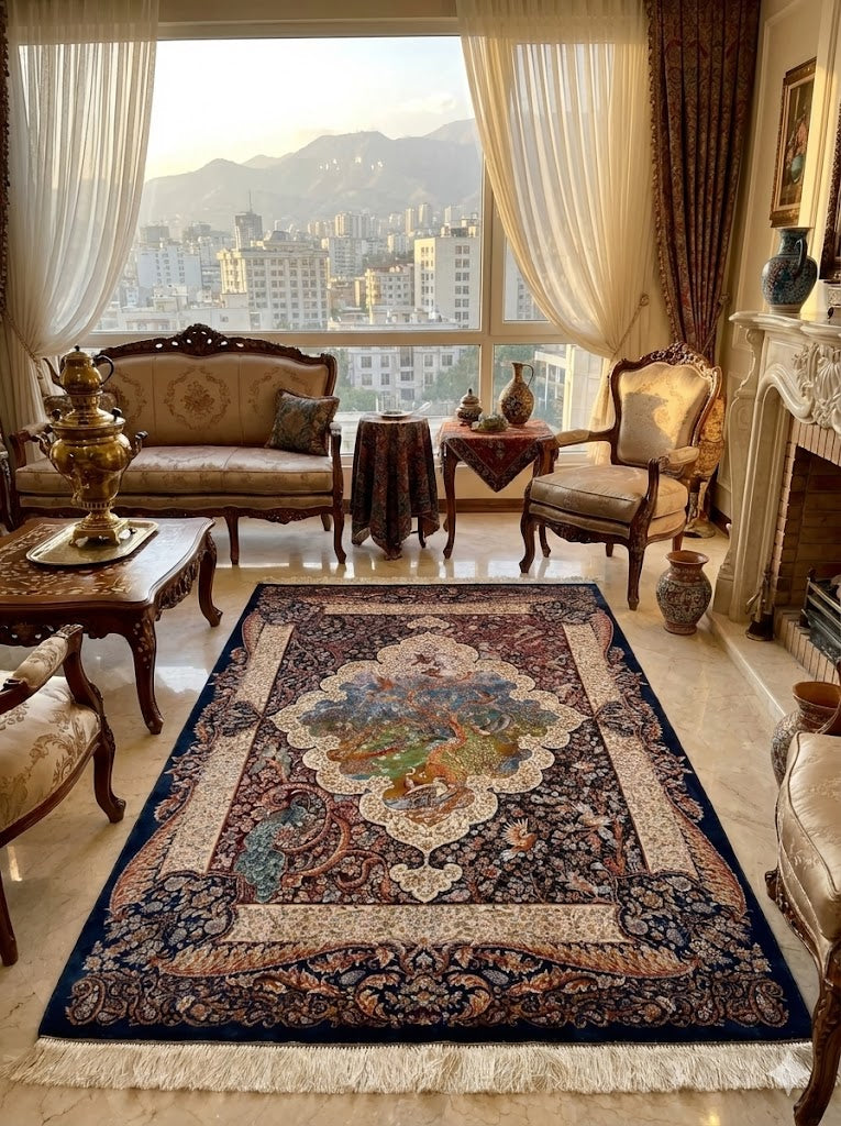Luxury Persian Bamboo Silk Rug 120x180 cm – Robot-Woven & Hand-Knotted Edges