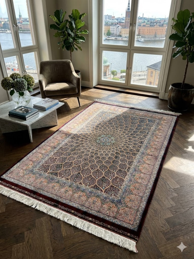 Luxury Persian Bamboo Silk Rug 120x180 cm – Robot-Woven & Hand-Knotted Edges