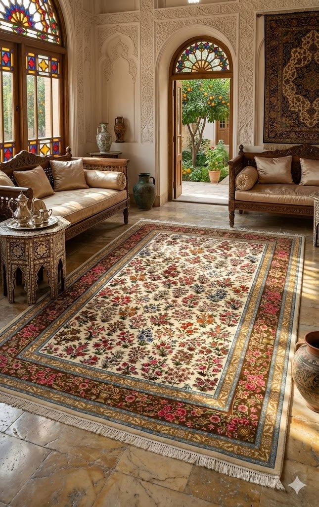 Luxury Persian Bamboo Silk Rug 150x225 cm – Robot-Woven & Hand-Knotted Edges