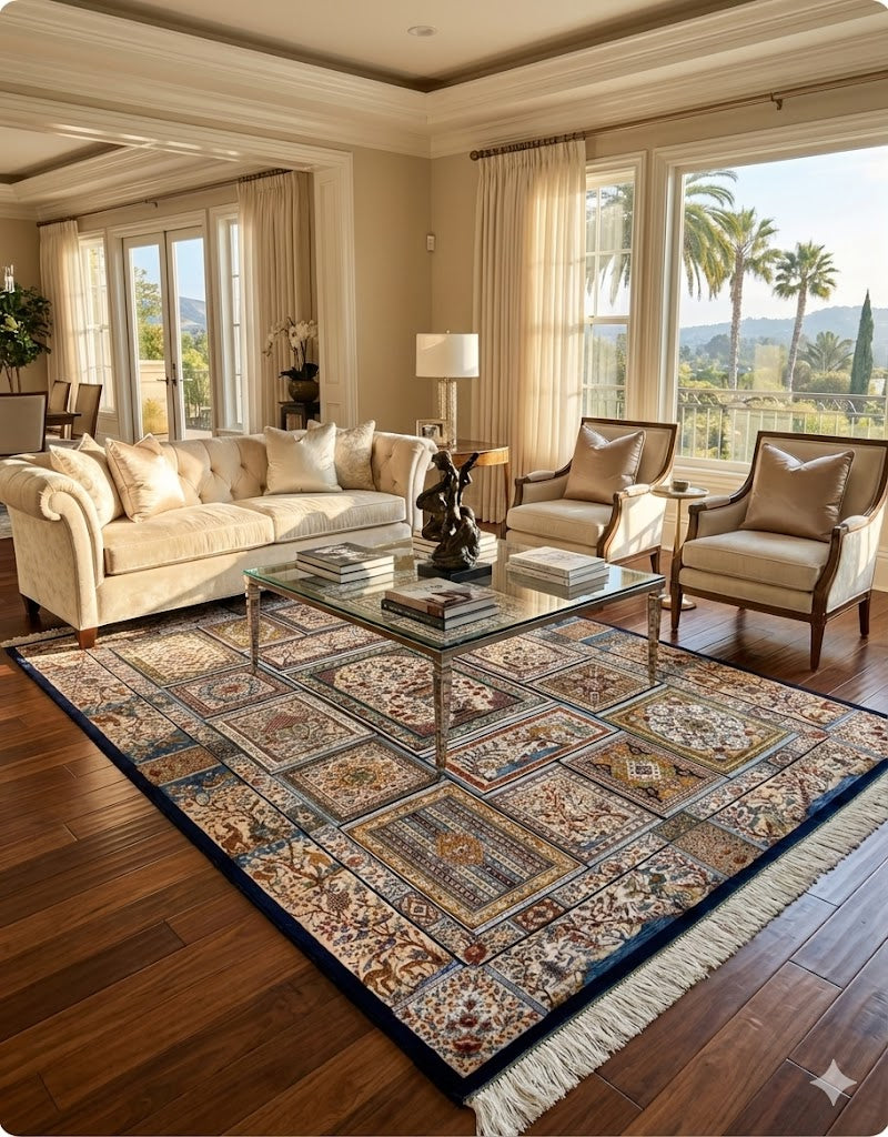 Luxury Persian Bamboo Silk Rug 120x180 cm – Robot-Woven & Hand-Knotted Edges